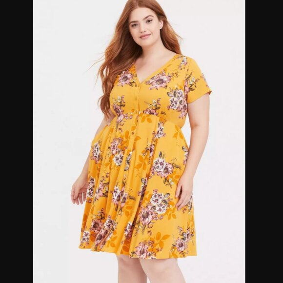 Torrid Mini Challis Shirt Dress in Floral Yellow Size 1X - Picture 1 of 12